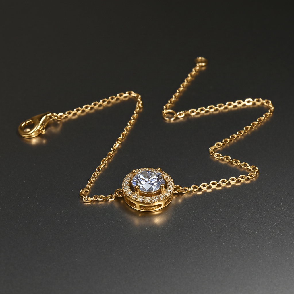 Ti&Dia Floating Halo Custom Chain Bracelet in Yellow Gold Plated Silver