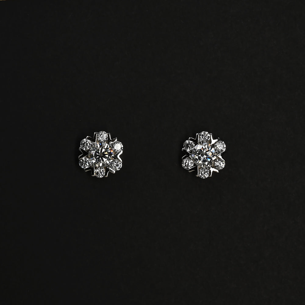 Ti&Dia Floral Halo Custom Cluster Stud Earring in White Gold Plated Silver