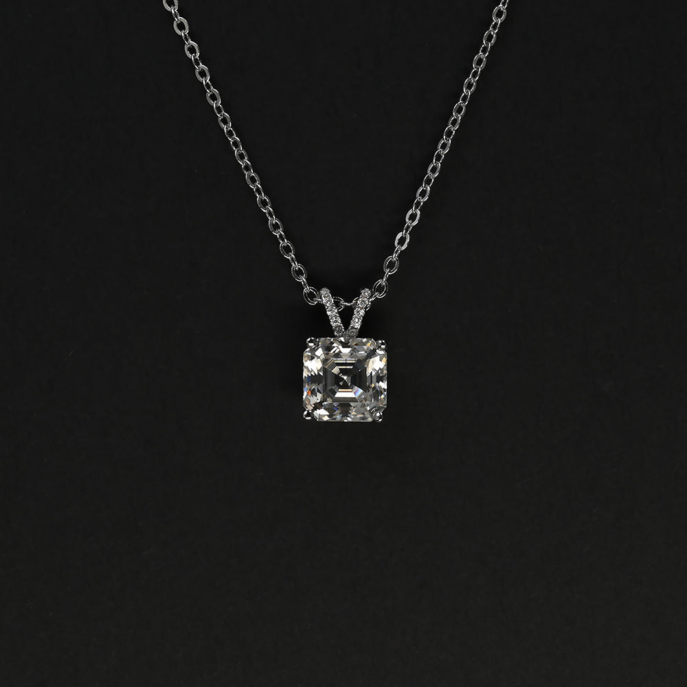 Ti&Dia Cube Sugar Custom Classic 4 Prong Asscher Pendant in White Gold Plated Silver