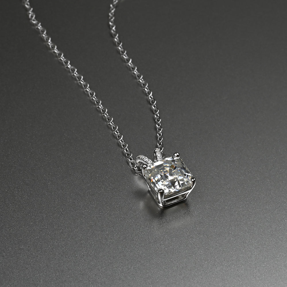Ti&Dia Cube Sugar Custom Classic 4 Prong Asscher Pendant in White Gold Plated Silver