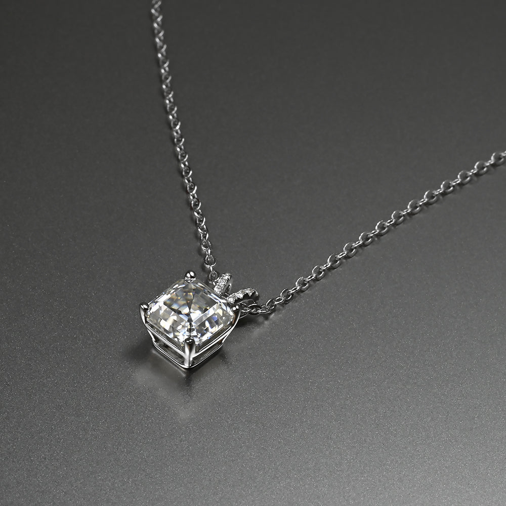 Ti&Dia Cube Sugar Custom Classic 4 Prong Asscher Pendant in White Gold Plated Silver