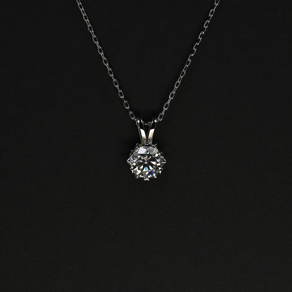Ti&Dia Snowflake 6 Prong Custom Solitaire Pendant in White Gold Plated Silver