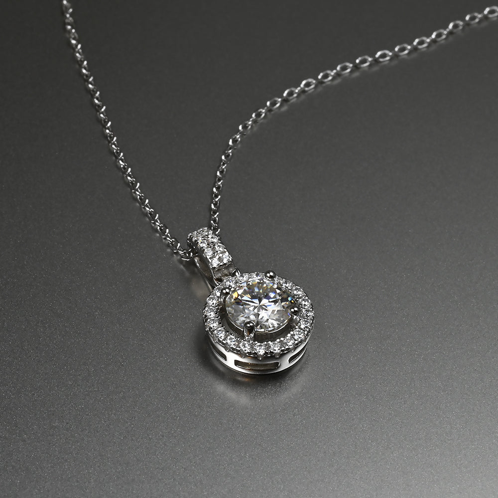 Ti&Dia Floating Halo Custom 4 Prong Pendant in White Gold Plated Silver