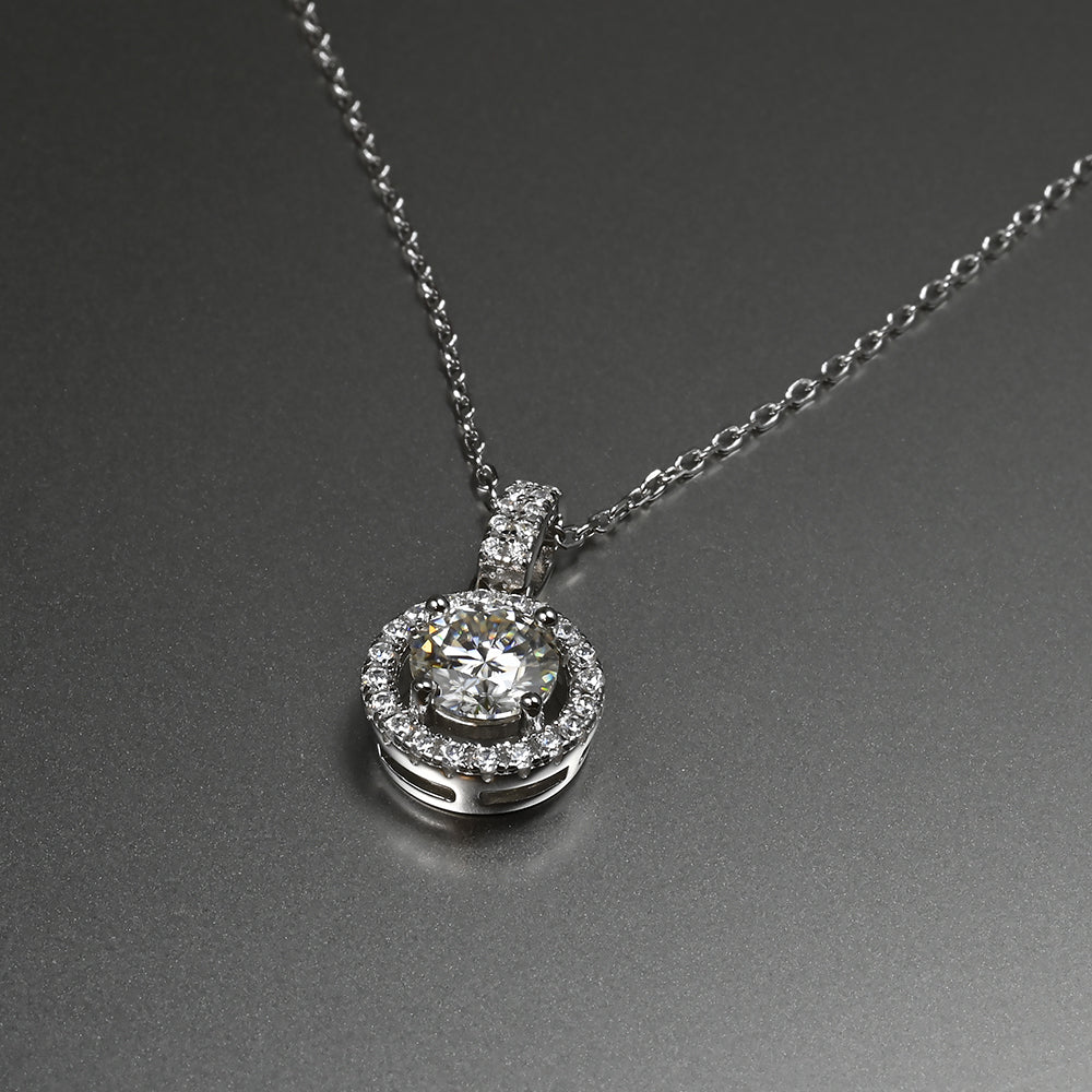 Ti&Dia Floating Halo Custom 4 Prong Pendant in White Gold Plated Silver