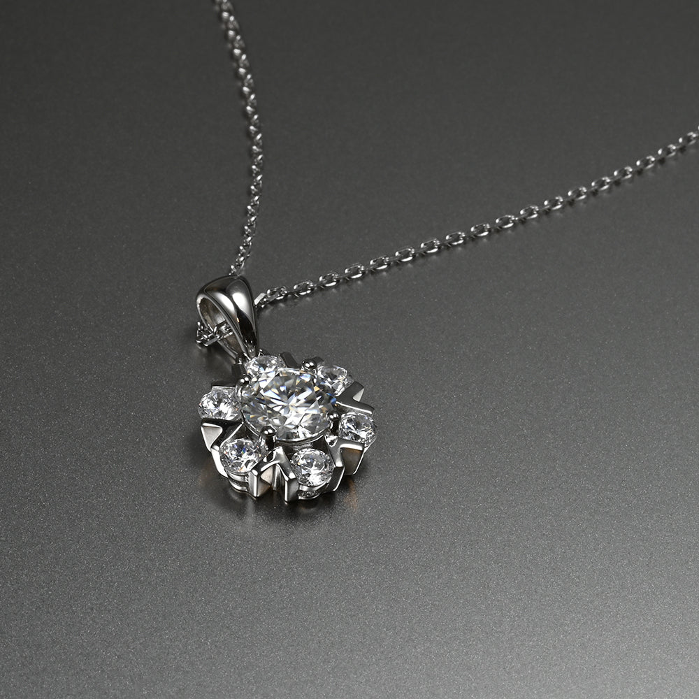 Ti&Dia Floral Halo Custom Cluster Pendant in White Gold Plated Silver