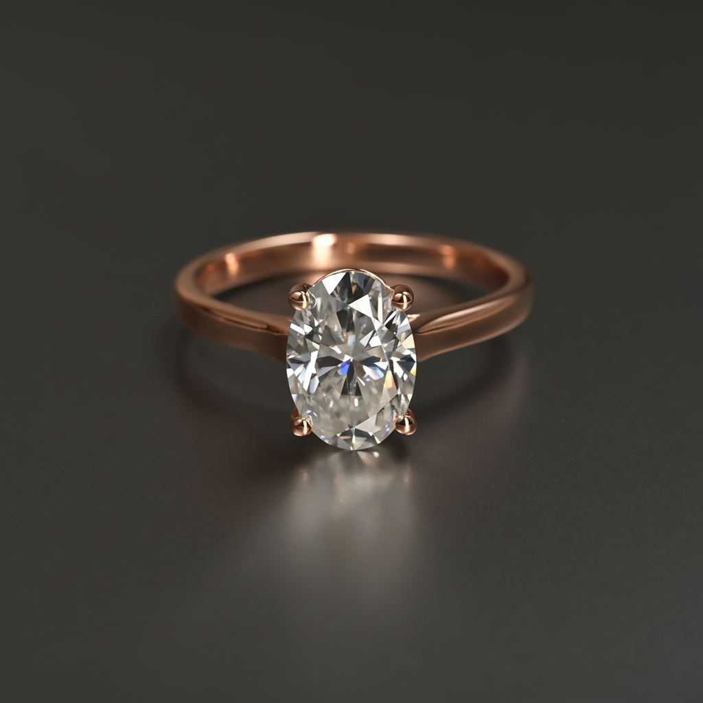 Ti&Dia Horizon Oval Solitaire Custom Engagement Ring in Rose Gold Plated Silver