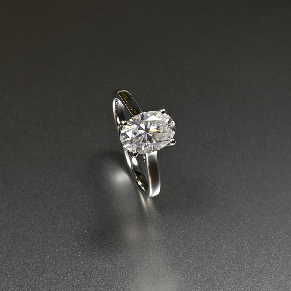 Ti&Dia Horizon Oval Solitaire Custom Engagement Ring in White Gold Plated Silver