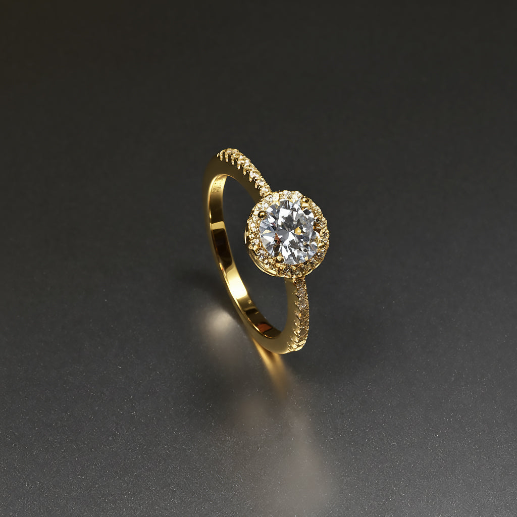 Ti&Dia Whisper Halo Custom Engagement Ring in Yellow Gold Plated Silver