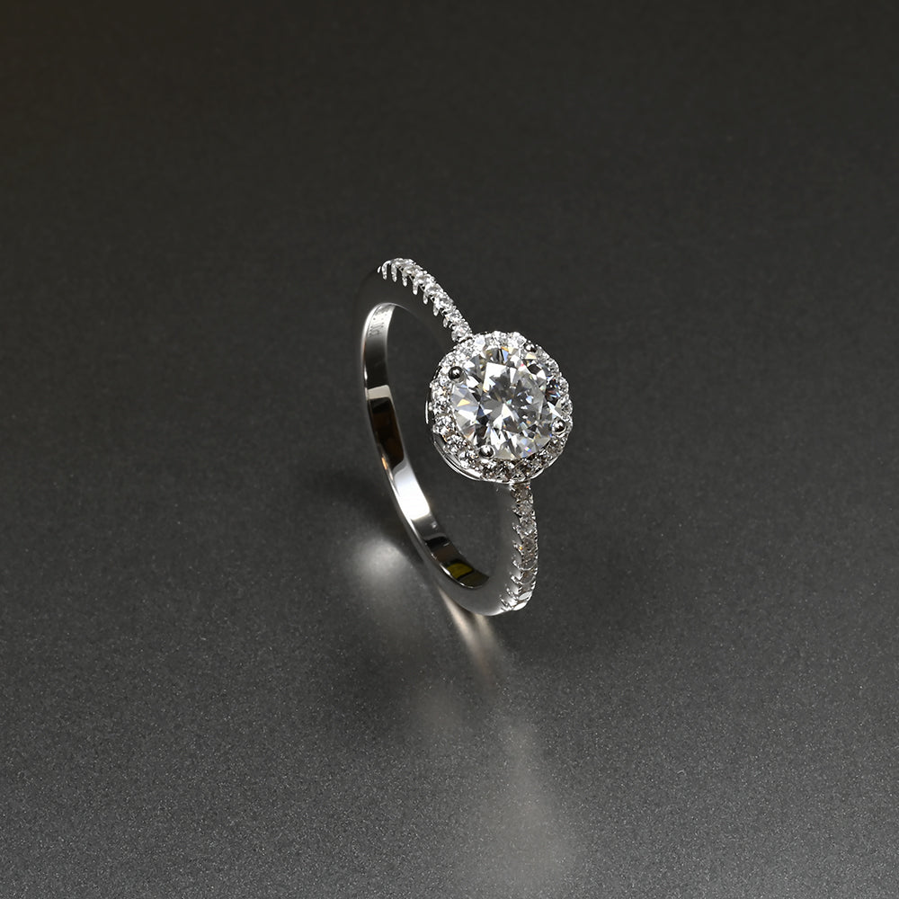 Ti&Dia Whisper Halo Custom Engagement Ring in White Gold Plated Silver