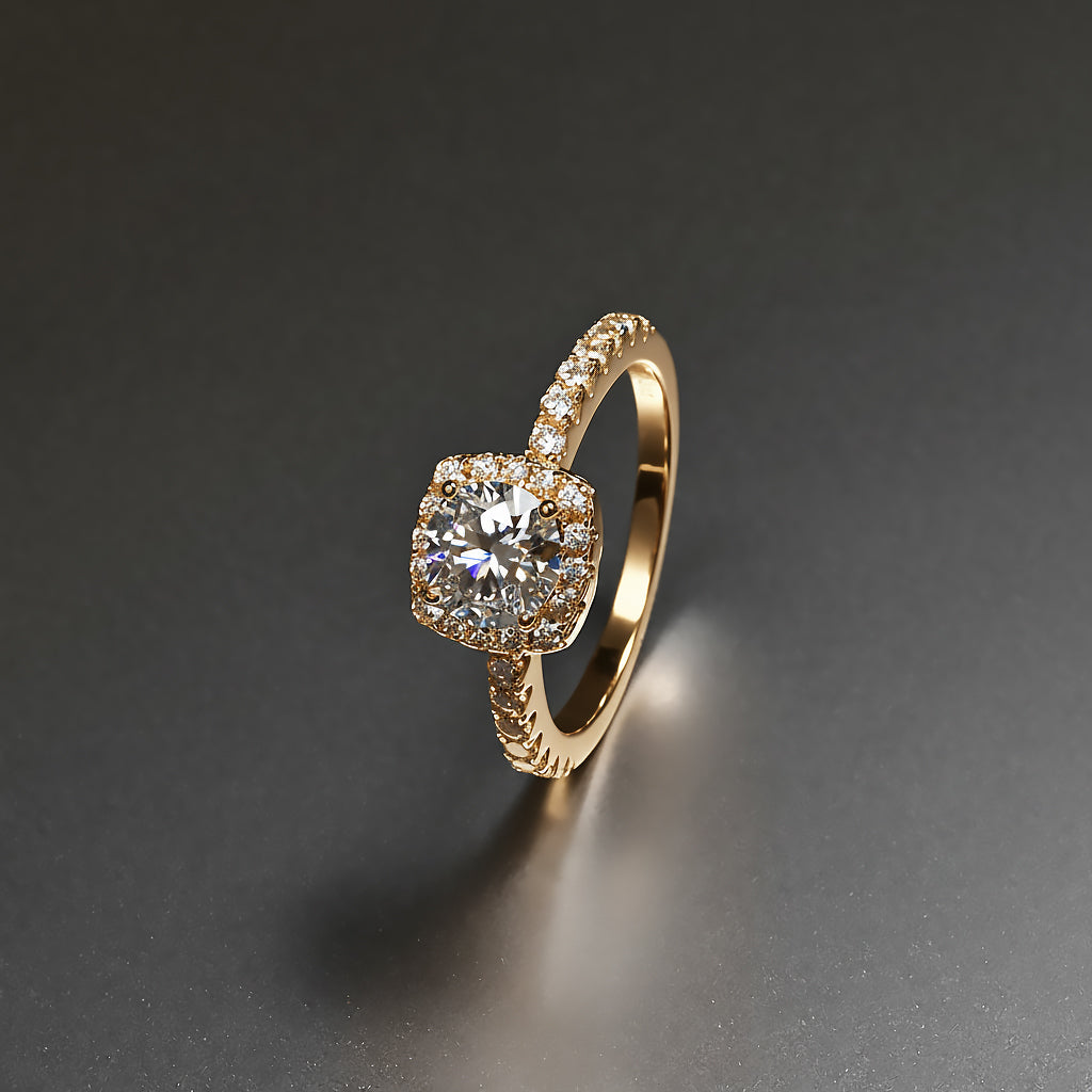 Ti&Dia Eternal Halo Custom Engagement Ring in Yellow Gold Plated Silver