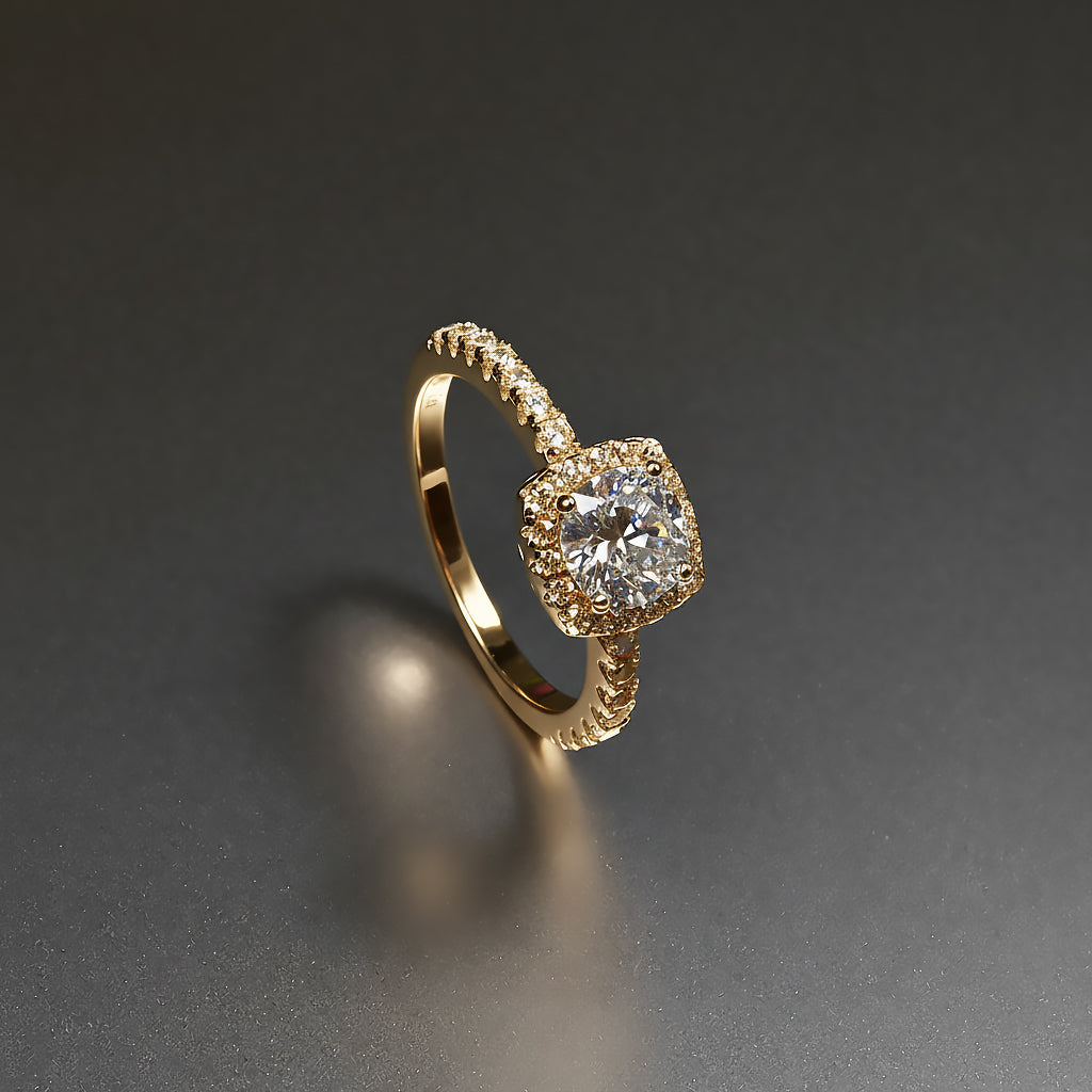 Ti&Dia Eternal Halo Custom Engagement Ring in Yellow Gold Plated Silver