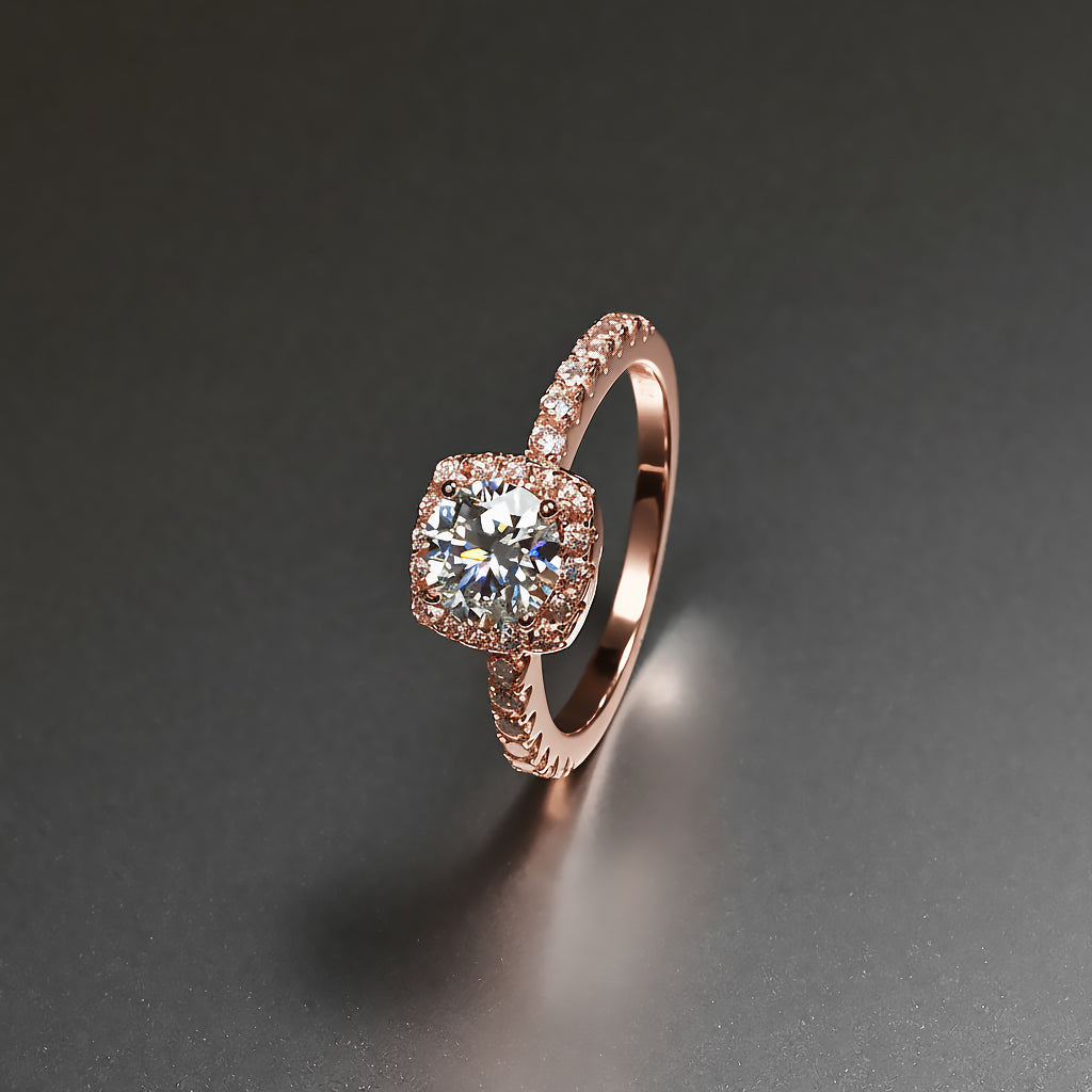 Ti&Dia Eternal Halo Custom Engagement Ring in Rose Gold Plated Silver
