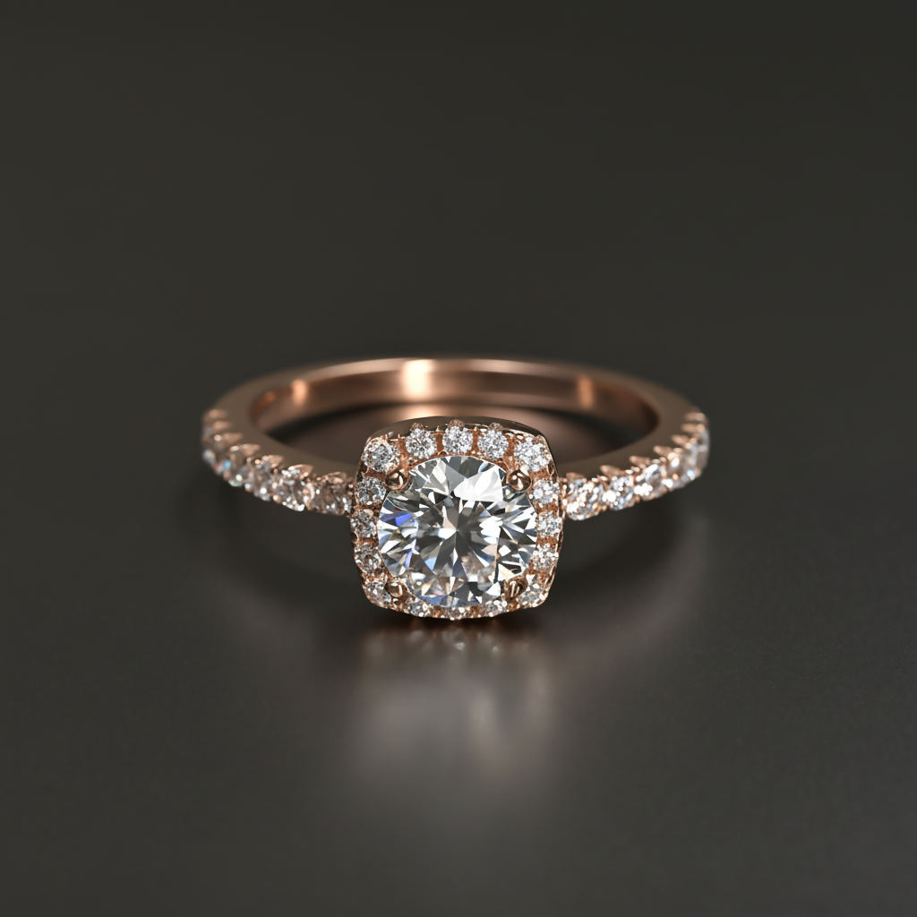 Ti&Dia Eternal Halo Custom Engagement Ring in Rose Gold Plated Silver
