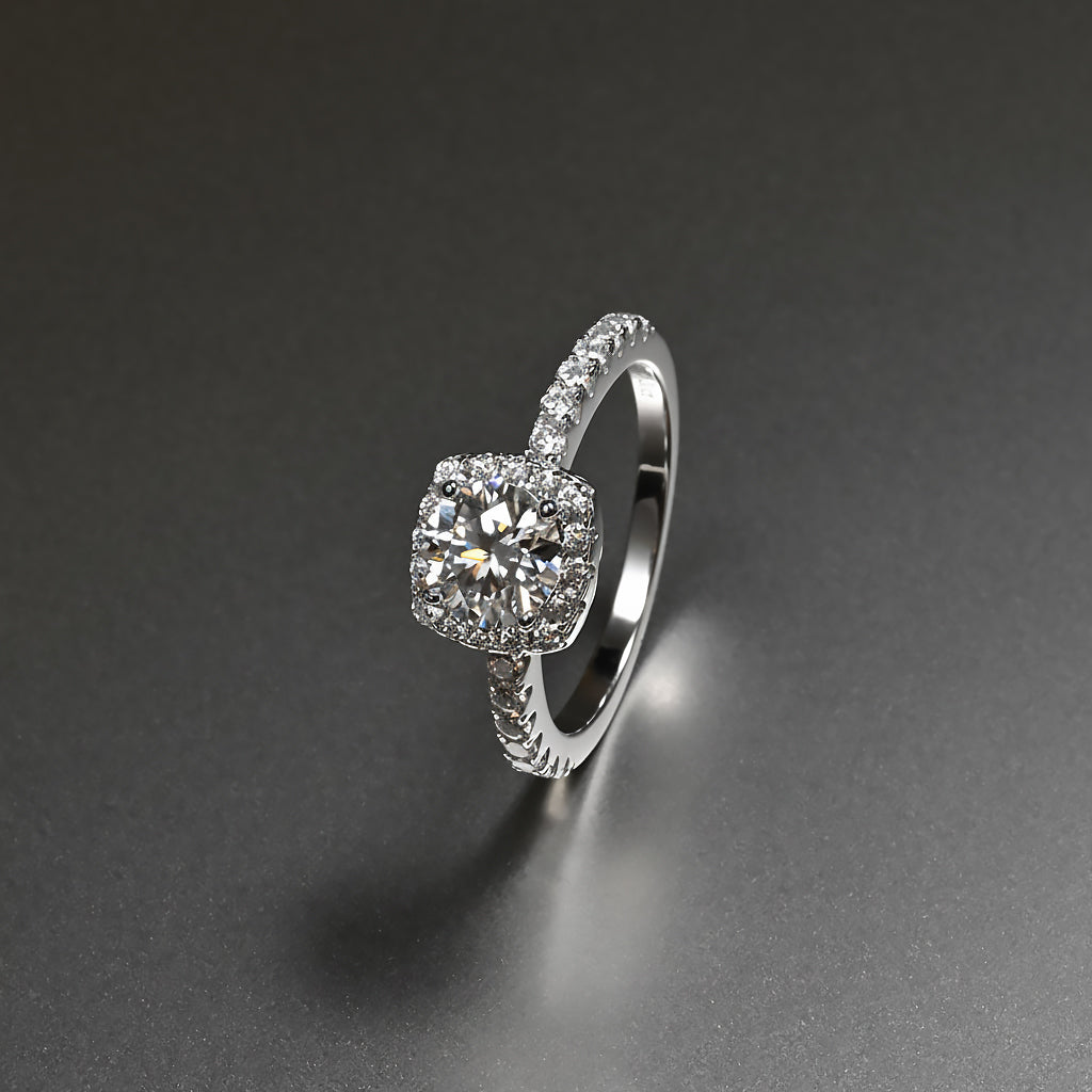 Ti&Dia Eternal Halo Custom Engagement Ring in White Gold Plated Silver