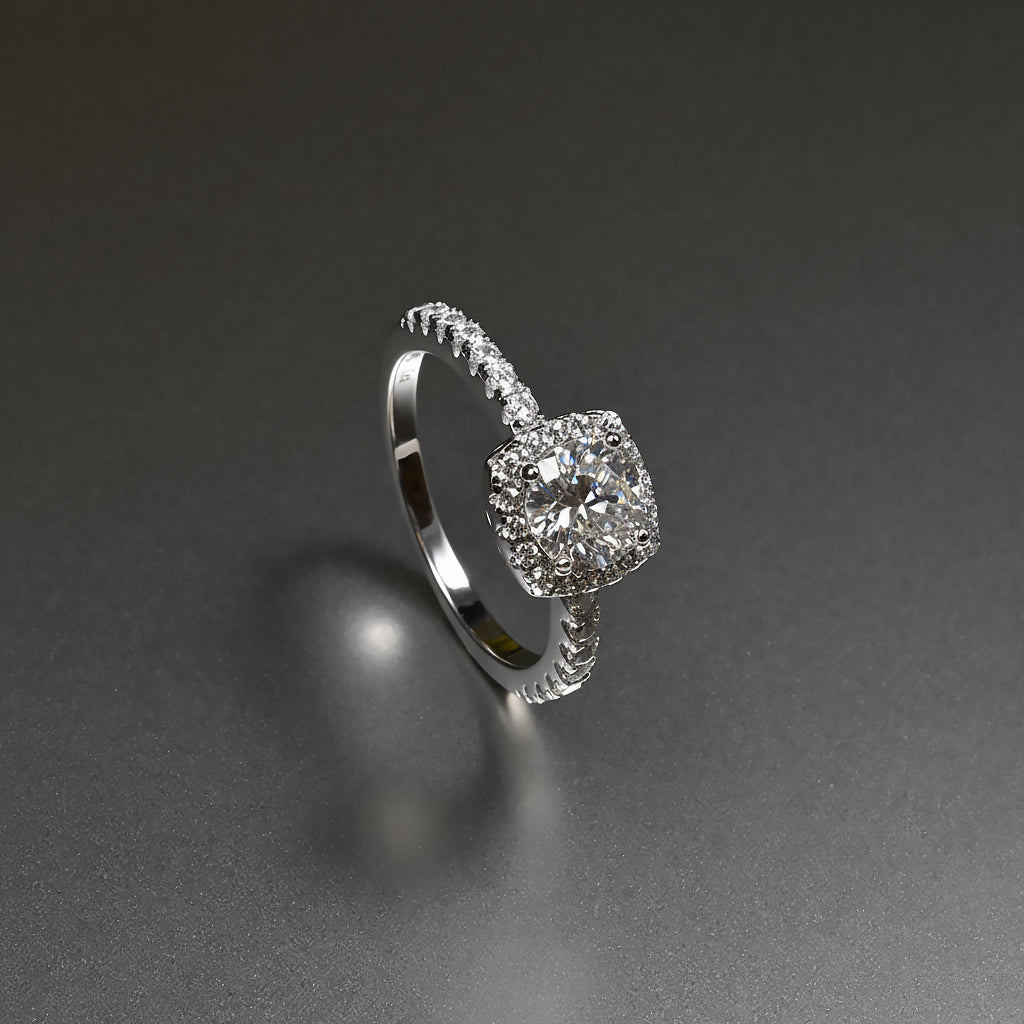 Ti&Dia Eternal Halo Custom Engagement Ring in White Gold Plated Silver