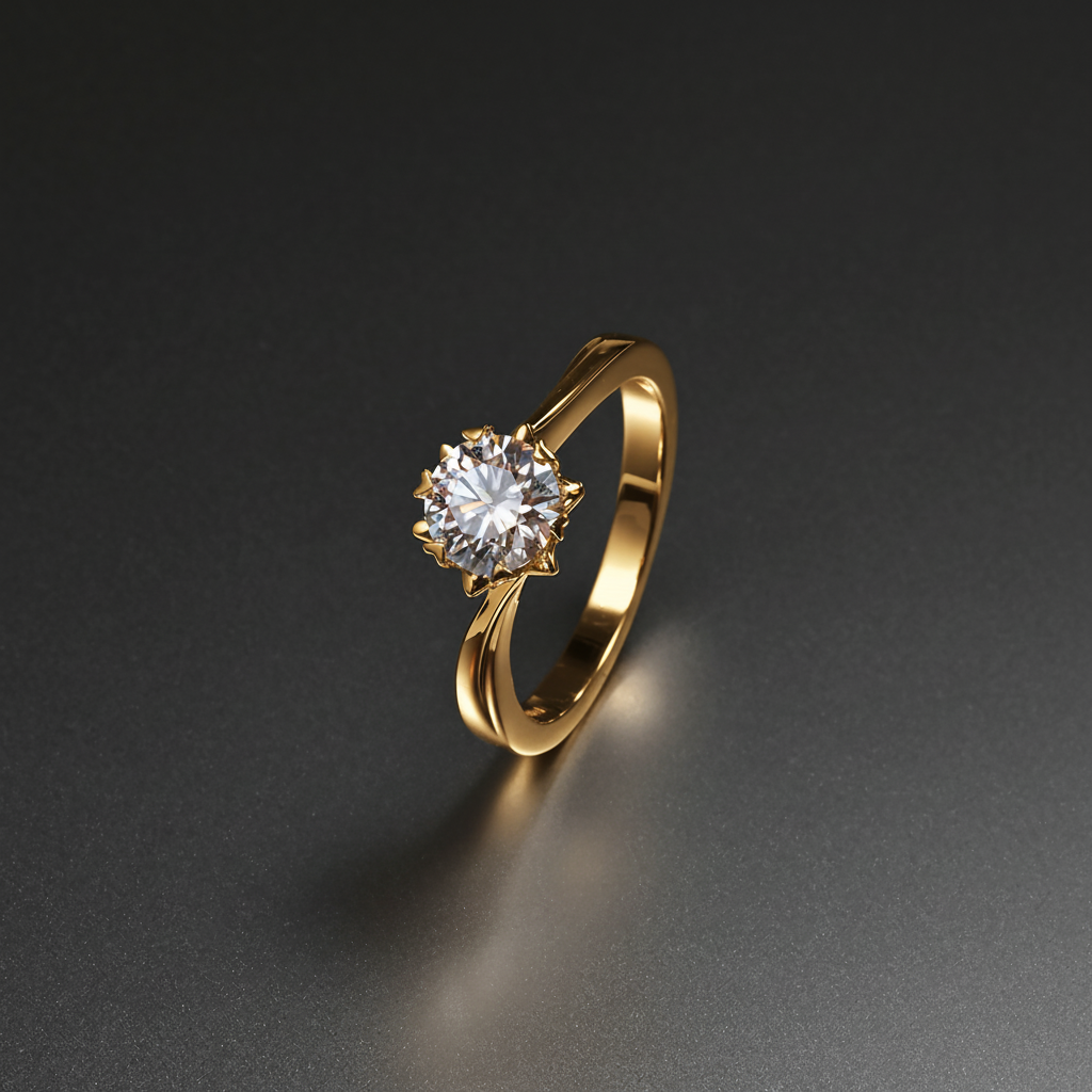 Ti&Dia Snowflake 6 Prong Custom Solitaire Ring in Yellow Gold Plated Silver