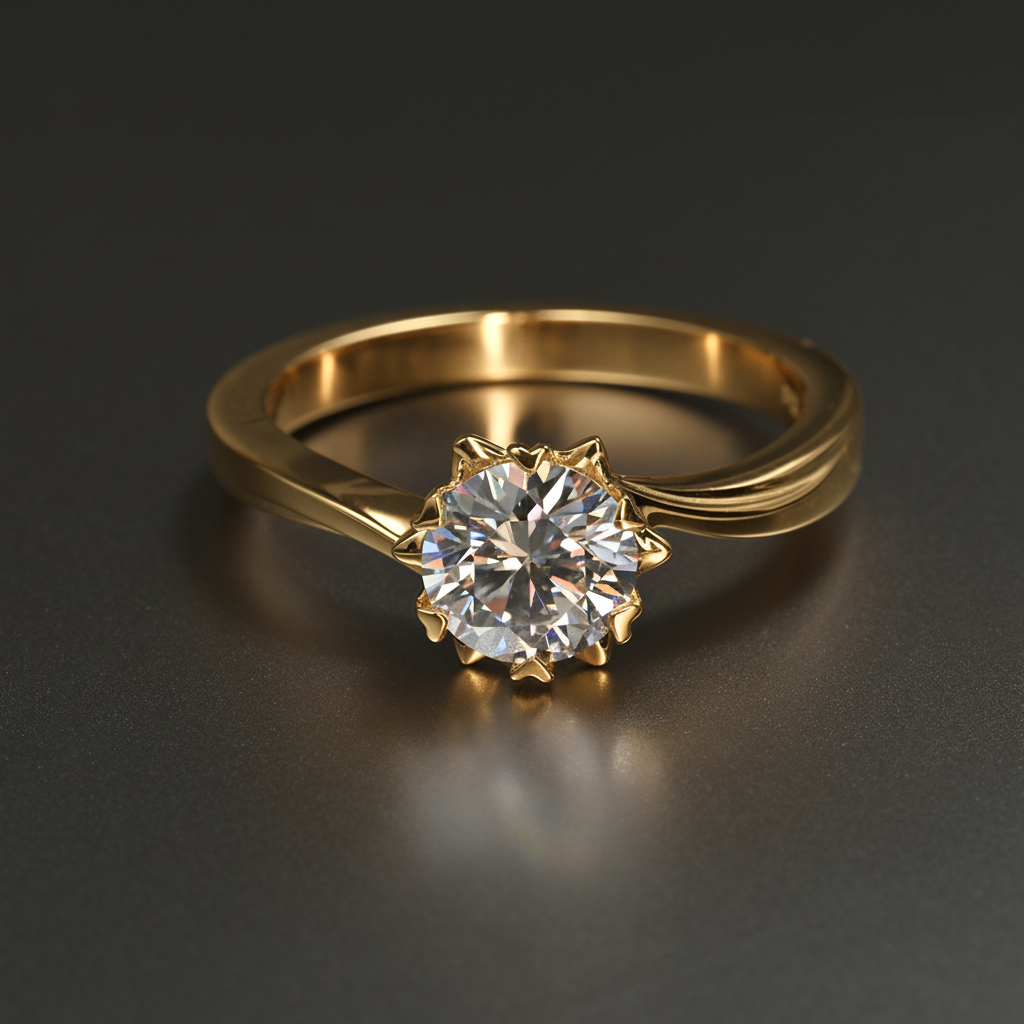 Ti&Dia Snowflake 6 Prong Custom Solitaire Ring in Yellow Gold Plated Silver