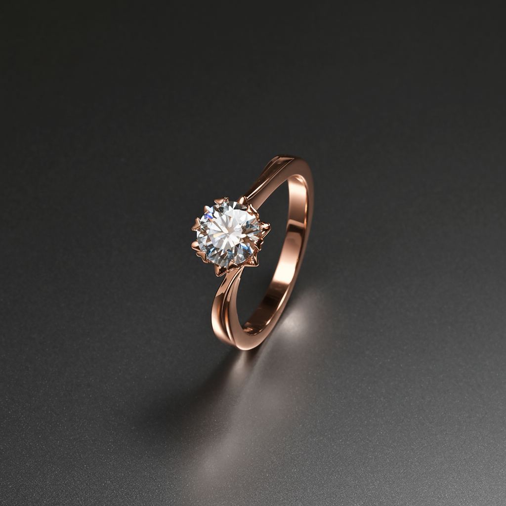 Ti&Dia Snowflake 6 Prong Custom Solitaire Ring in Rose Gold Plated Silver