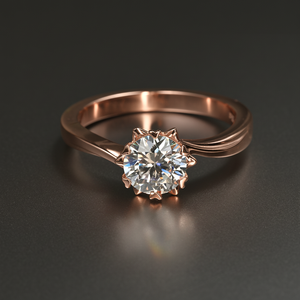 Ti&Dia Snowflake 6 Prong Custom Solitaire Ring in Rose Gold Plated Silver
