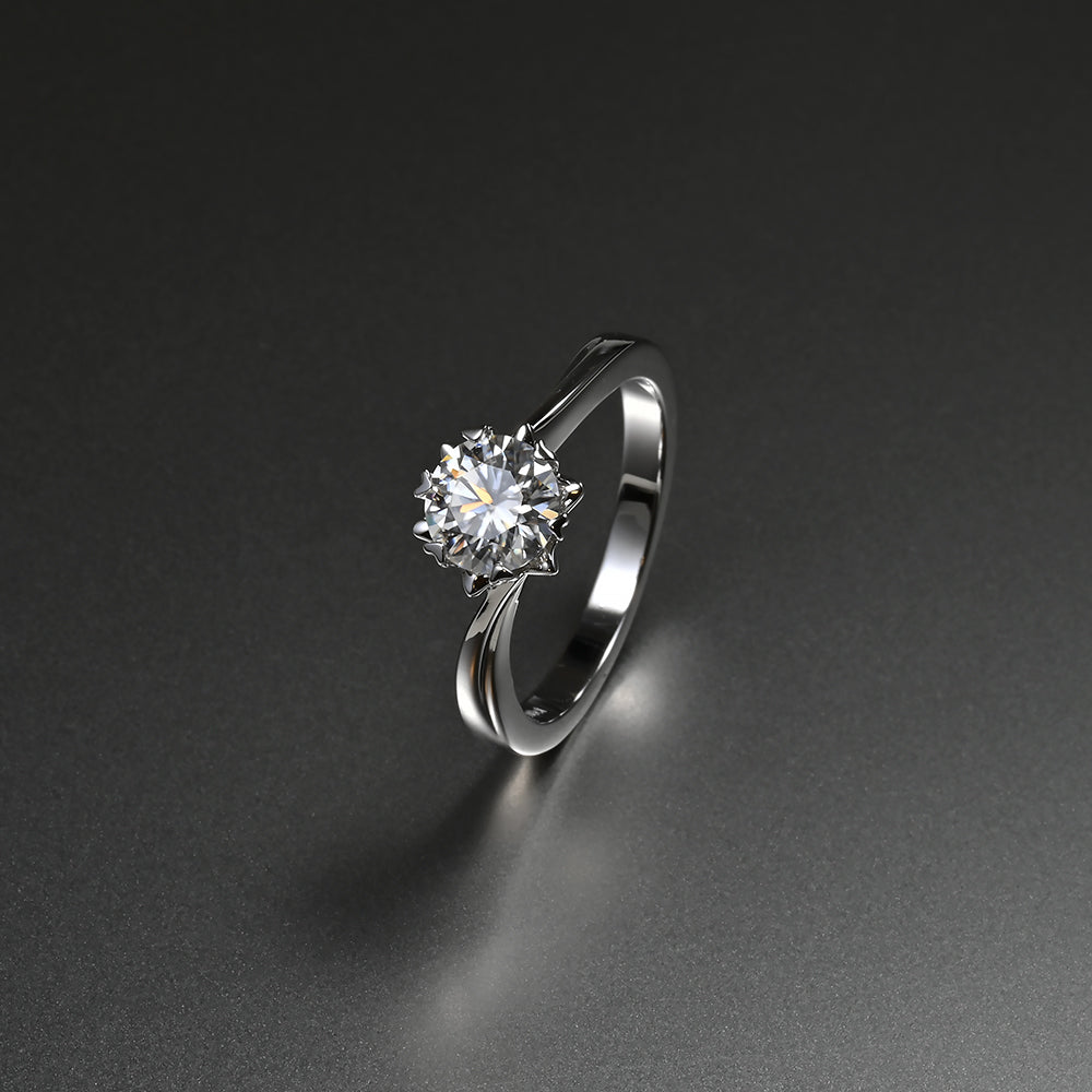 Ti&Dia Snowflake 6 Prong Custom Solitaire Ring in White Gold Plated Silver
