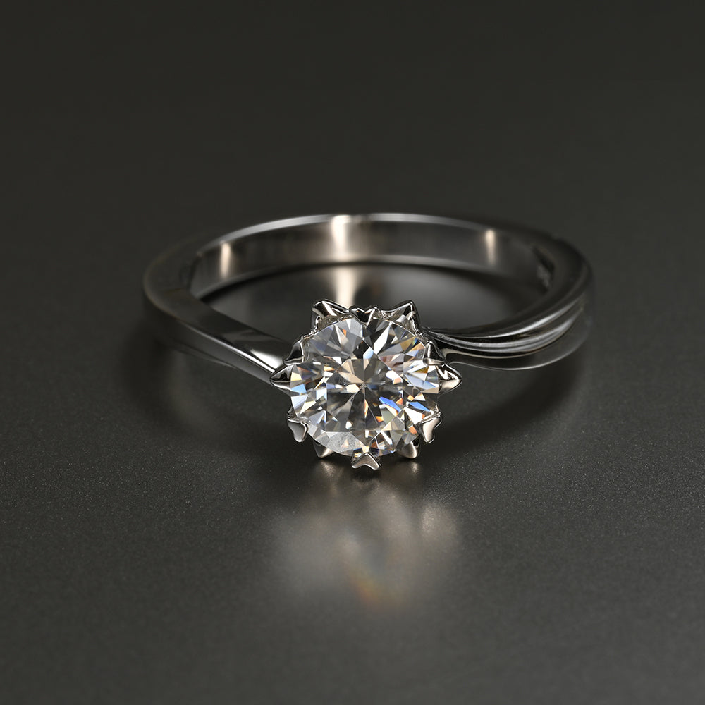 Ti&Dia Snowflake 6 Prong Custom Solitaire Ring in White Gold Plated Silver