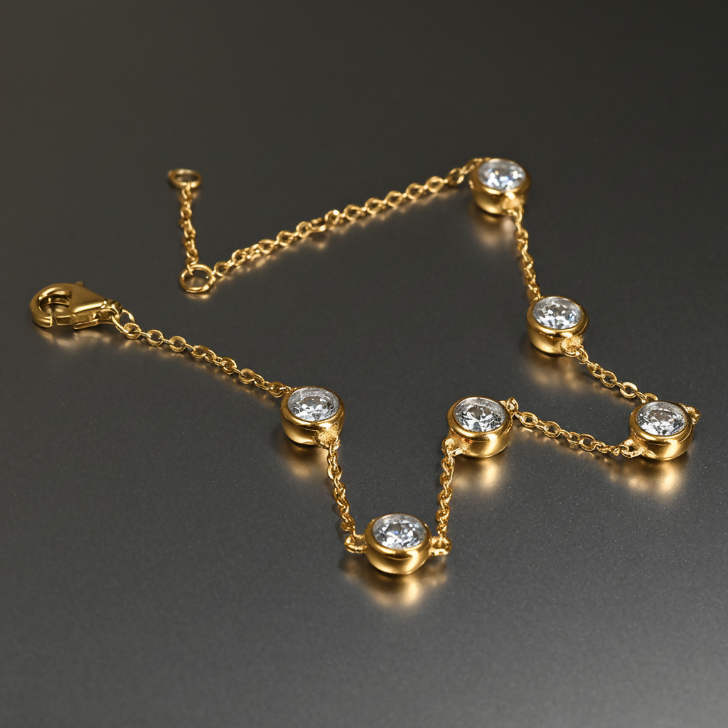 Ti&Dia Six Star Bezel Custom Chain Bracelet in Yellow Gold Plated Silver
