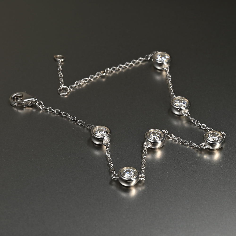 Ti&Dia Six Star Bezel Custom Chain Bracelet in White Gold Plated Silver