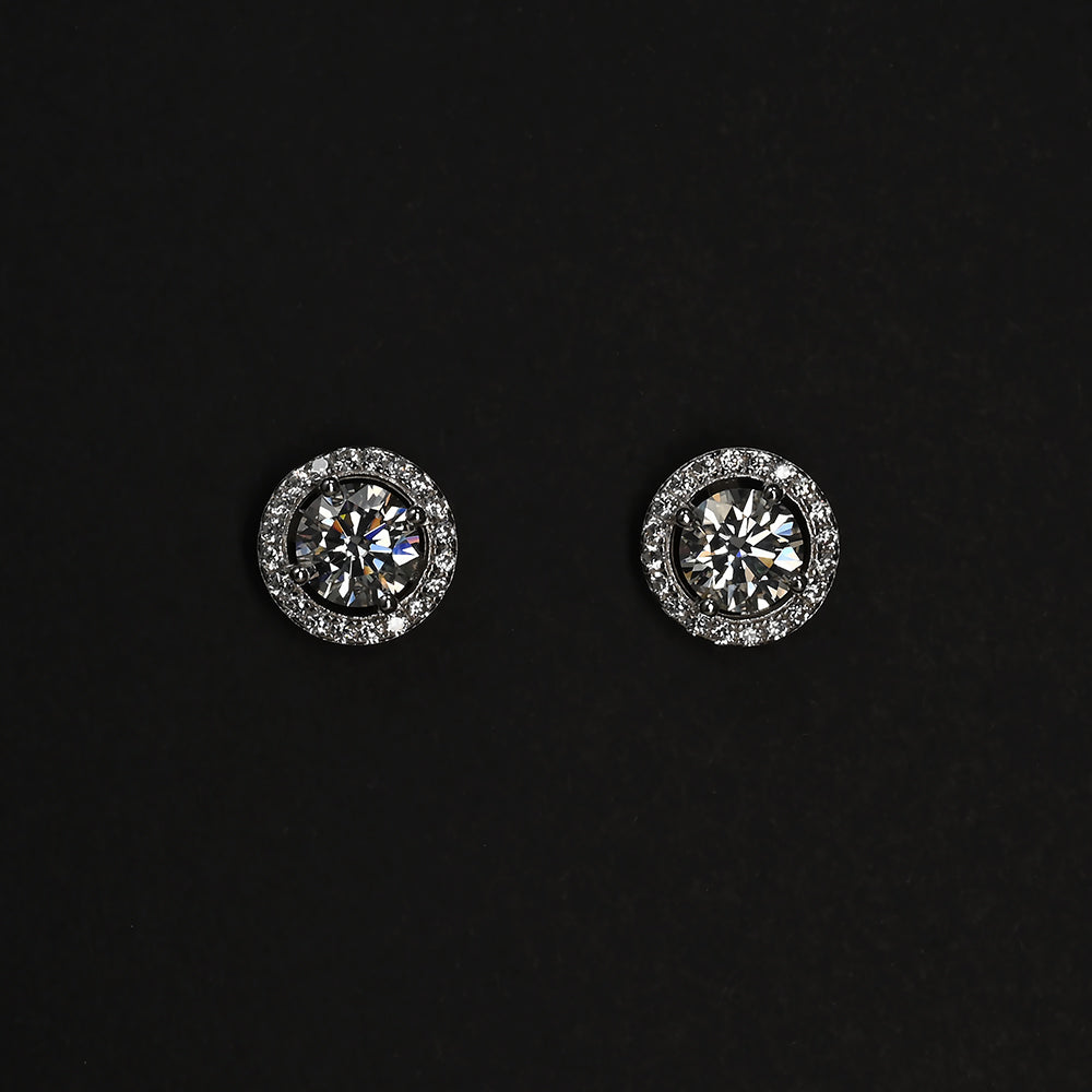 Ti&Dia Floating Halo Custom 4 Prong Stud Earring in White Gold Plated Silver